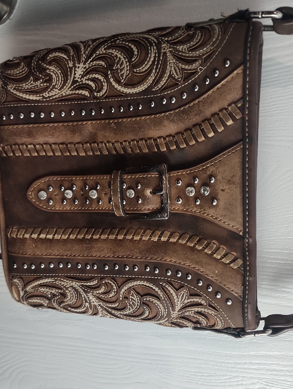 Stylish Brown Embroidered Crossbody Bag - Picture 3 of 7